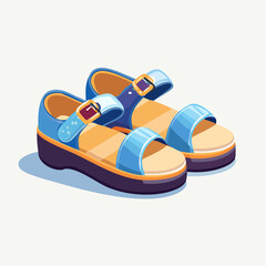 Pair of Blue Platform Sandals with Buckle Straps