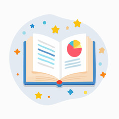 Open Book with Charts and Stars Illustration