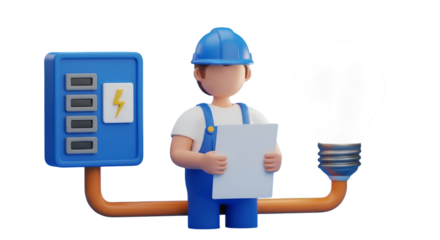 Electrician with Lightbulb and Control Panel