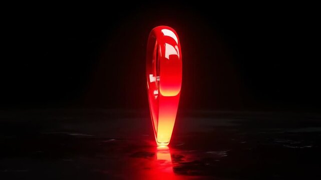 Glowing Red Location Pin on a Dark, Reflective Surface with Dramatic Lighting