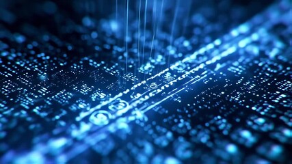 Abstract digital circuit board with glowing, light blue patterns - Powered by Adobe