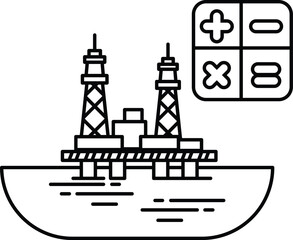 A black and white drawing of a ship with a large number 8 on the right side