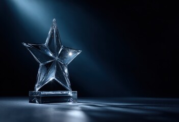 Clear star-shaped trophy on a dark stage