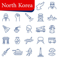 North Korean icons cultural symbols and military themes. Symbols of Korea. EPS 10.