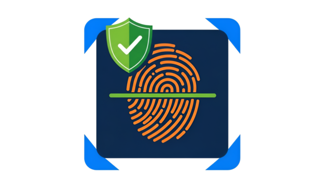 Fingerprint Security Icon with Checkmark Shield