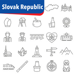 Set of icons of Slovakia culture, traditions, and landmarks.  Symbolism of Slovakia.