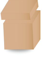 Open cardboard box with lid slightly ajar on a white background packaging