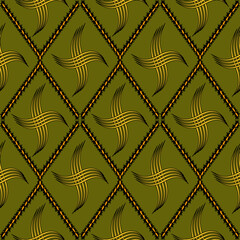  The patterns appear to be inspired by traditional textile or weaving art, creating a rich and intricate visual texture.