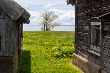 Old timber houses by the lake