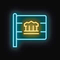 Glowing neon sign representing a flag showing a bank illustrating patriotism and financial stability