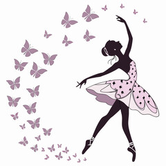 Ballerina with Purple Butterflies Illustration