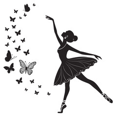 Ballerina with Purple Butterflies Illustration