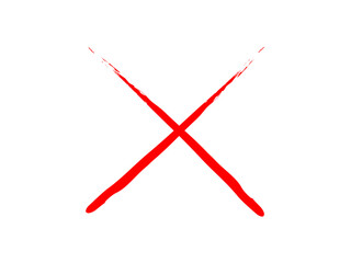 Hand drawn cross icon with red marker pen. Red x sign draw with brush effect. Red cross mark, wrong sign, cancel, rejection sign. Vector illustration.