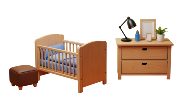 Nursery Furniture Set with Crib and Nightstand