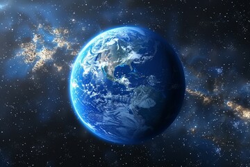 Obraz premium Stunning earth planet depicted with a vibrant blue atmosphere against a cosmic background