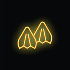 Neon sign showing a pair of yellow flippers glowing on black background © ylivdesign