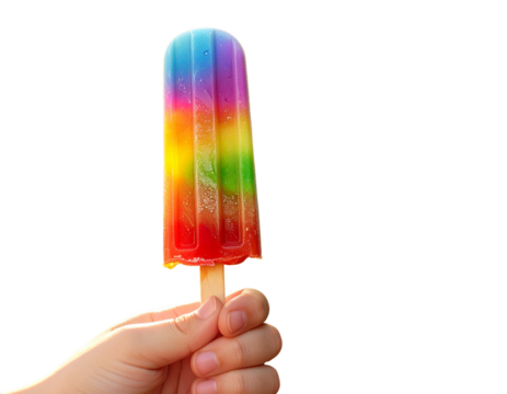Melting Rainbow Popsicle in a Child’s Hand with Summer Background