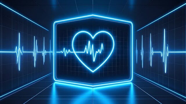 Neon Heartbeat Display in Futuristic Medical Setting