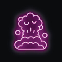 Cartoon explosion with a glowing purple outline is exploding on a black background