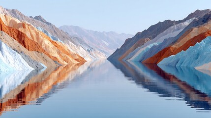 Obraz premium Vintage Illustration of a Desert Mirage Effect with Colorful Mountains and Water