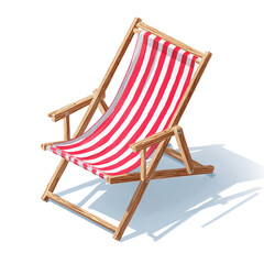 Beach Chair with Red and White Striped Fabric and Wooden Frame