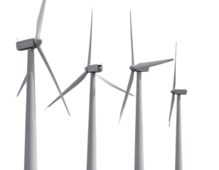 Wind Turbines Set of Four, Sustainable Energy Isolated on Clear Background
