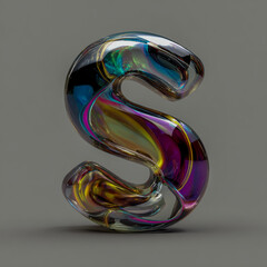 Abstract S-Shaped Chrome Form with Glassy Holographic Colors
