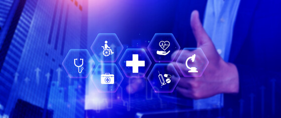 Health care and medical insurance concept. Access to welfare health, health insurance business. protection health, family medicine concept.