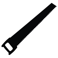 Black silhouette of a hand saw on a white background