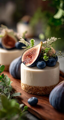 Miniature Granola and Cream Cheese Mousse Cake with Figs and Blueberries