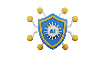 3D AI Shield Icon with Network Connections