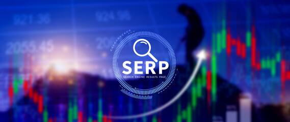 SERP, Search Engine Result Pages concept, magnifying glass with text SERP, can be used for...