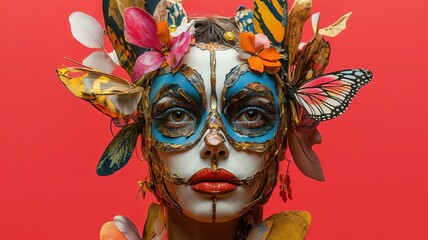Fantasy Floral Woman with a Decorative Mask