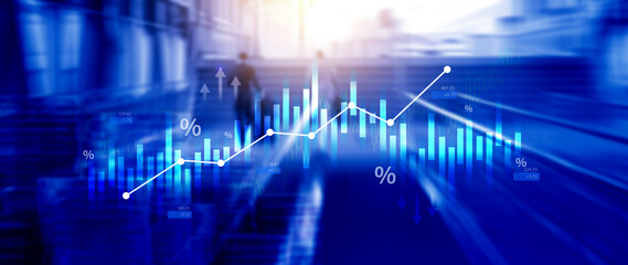 Stock market business and exchange financial growth graph. Business chart data graph diagram, business trading graph investment growth, global trend arrow up and down.