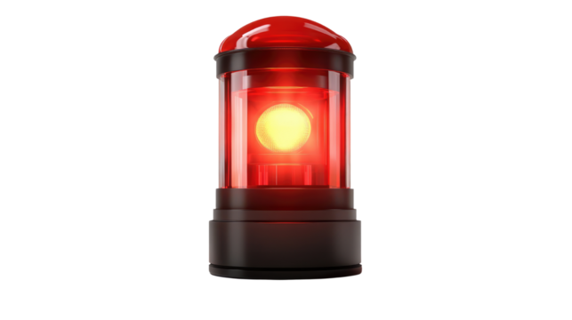 glowing red light illuminates against a clean, modern design, representing a state of alert or emergency - with a captivating visual message. Isolated On Transparent and White Background