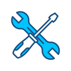 Tools Icon In Blue Monochrome Flat Design, Vector Illustration