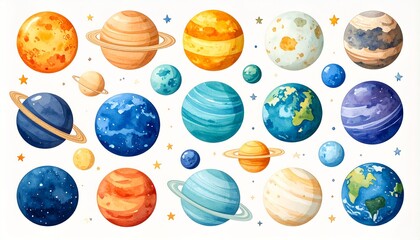 Planets Watercolor Collection Colorful Celestial Orbs