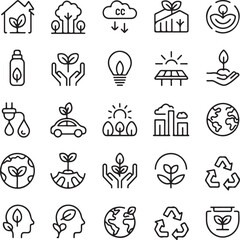 Ecology line icon set. Environment, sustainability, and green concepts. Renewable energy, recycling, conservation, and eco friendly symbols. Vector outline pictogram collection. 
