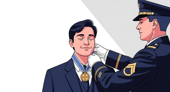 Honored Person Receiving Medal Vector Illustration