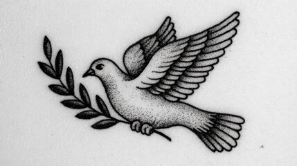 Dove with olive branch tattoo design