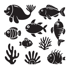 Naklejka premium Cute Underwater Ocean Life Collection