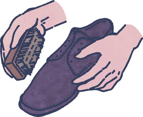 革靴をブラッシングしているイラスト