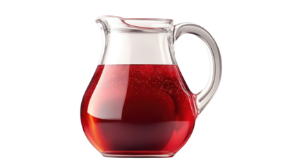 A vibrant glass pitcher, filled with a delicious, rich red drink, its elegant design perfectly complements the refreshing beverage. Isolated On Transparent and White Background