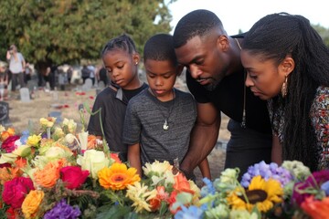 Family paying respects at graveside