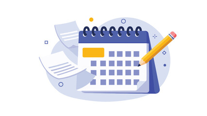 vector illustration of a Calendar icon with floating papers, Minimal blue color plate.  © VectorVibe