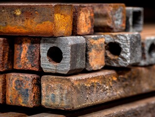 Rusty metal beams stacked