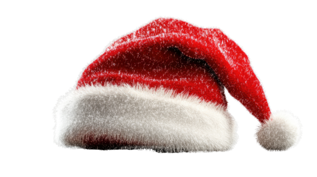 Festive santa hat adorned with soft, pristine faux fur, radiating warmth and holiday cheer. Isolated On Transparent and White Background