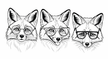 Three stylish foxes wearing glasses, a whimsical illustration for creative concepts.