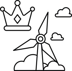 Fototapeta premium A black and white drawing of a wind turbine with a crown on top of it