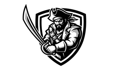 Fototapeta premium Mascot Illustration Esport Logo Emblem Of A Fierce Pirate Holding A Sword Ready For Battle